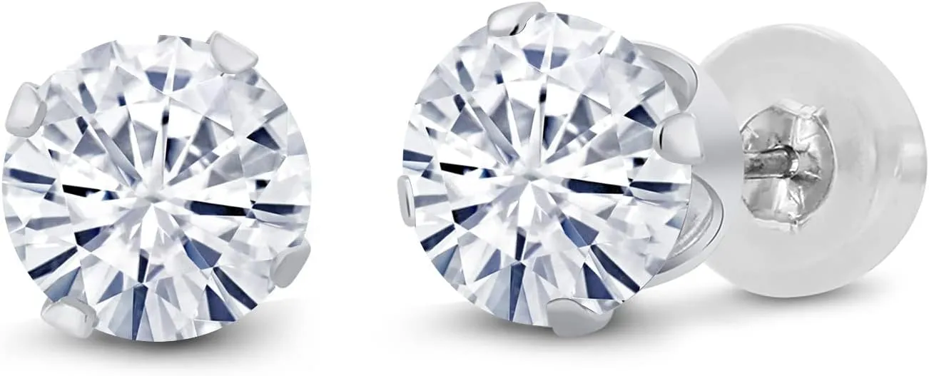 Gem Stone King 14K White Gold White Moissanite Stud Earrings For Women Men (1.00 Cttw, Round 5MM)