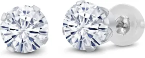 Gem Stone King 14K White Gold White Moissanite Stud Earrings For Women Men (1.00 Cttw, Round 5MM)