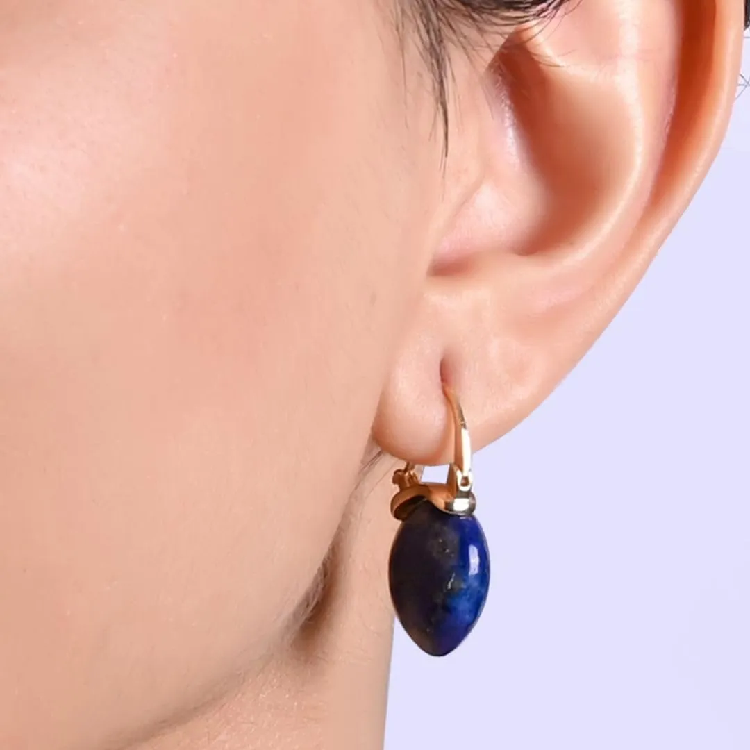 Gempires Blue Lapis Lazuli Gemstone Earrings September Birthstone Gemstone Jewelry Hypoallergenic Gold Plated Statement Western Fashion Jewelry For Women
