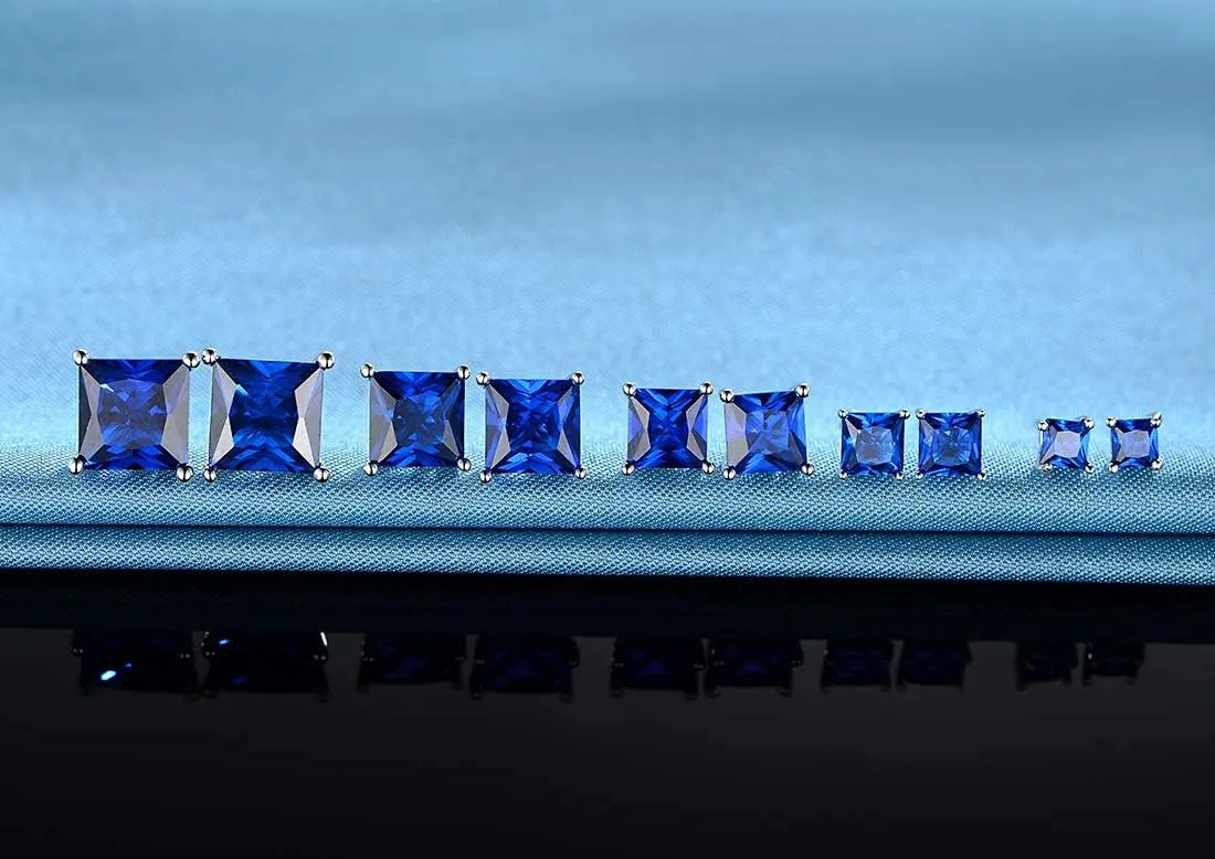 GEMSME 18K White Gold Plated Princess Cut Tapoz Sparkly Spinel Crystal Gemstone Stud Earrings Pair of 5
