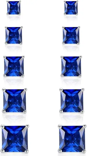 GEMSME 18K White Gold Plated Princess Cut Tapoz Sparkly Spinel Crystal Gemstone Stud Earrings Pair of 5