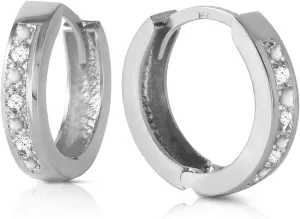 Genuine 14k Solid White Gold Hoop Huggie Earrings with Stunning 0.04 Carat Natural Diamonds