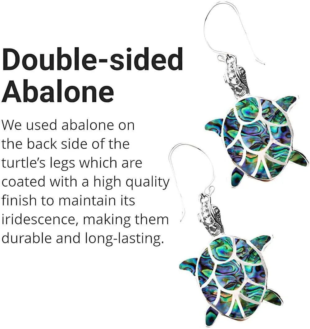 Genuine Handmade Abalone Shell Dangle Earrings for Women Trendy in 925 Sterling Silver - Natural Sea Turtle Boho Jewelry for Women - In Turtle, Dragonfly, & Butterfly Styles Mothers Day Gifts
