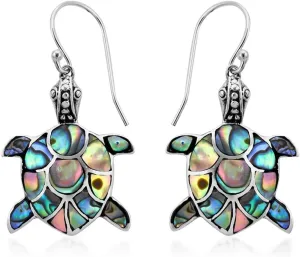 Genuine Handmade Abalone Shell Dangle Earrings for Women Trendy in 925 Sterling Silver - Natural Sea Turtle Boho Jewelry for Women - In Turtle, Dragonfly, & Butterfly Styles Mothers Day Gifts