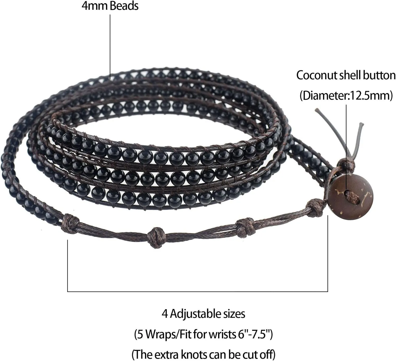 Genuine Stone Wrap Bracelets for Women Natural Crystal Beaded Wrap Bracelet 2/3/5 Adjustable Bohemian Bracelets Jewelry Gifts for Women Mom