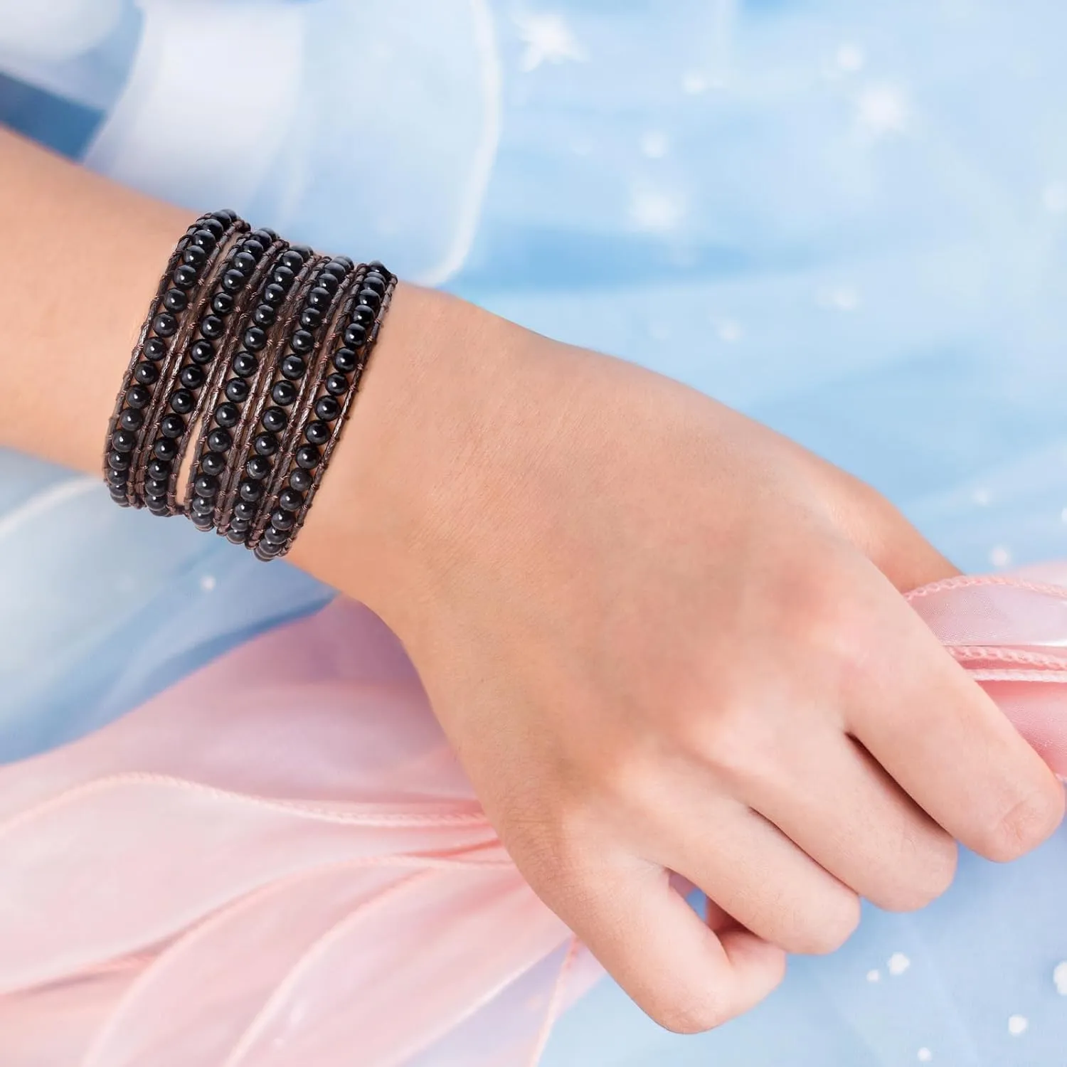 Genuine Stone Wrap Bracelets for Women Natural Crystal Beaded Wrap Bracelet 2/3/5 Adjustable Bohemian Bracelets Jewelry Gifts for Women Mom