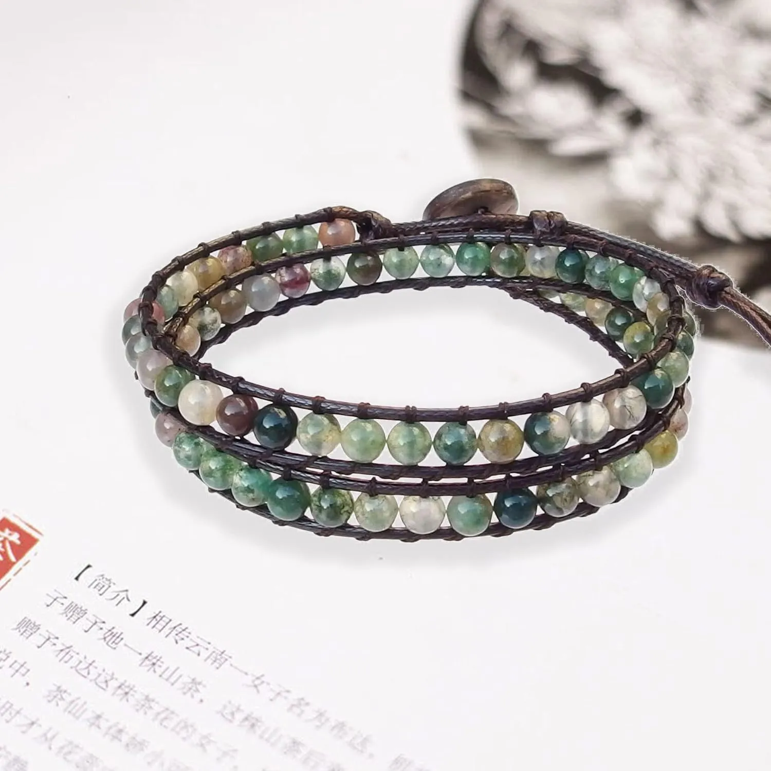 Genuine Stone Wrap Bracelets for Women Natural Crystal Beaded Wrap Bracelet 2/3/5 Adjustable Bohemian Bracelets Jewelry Gifts for Women Mom