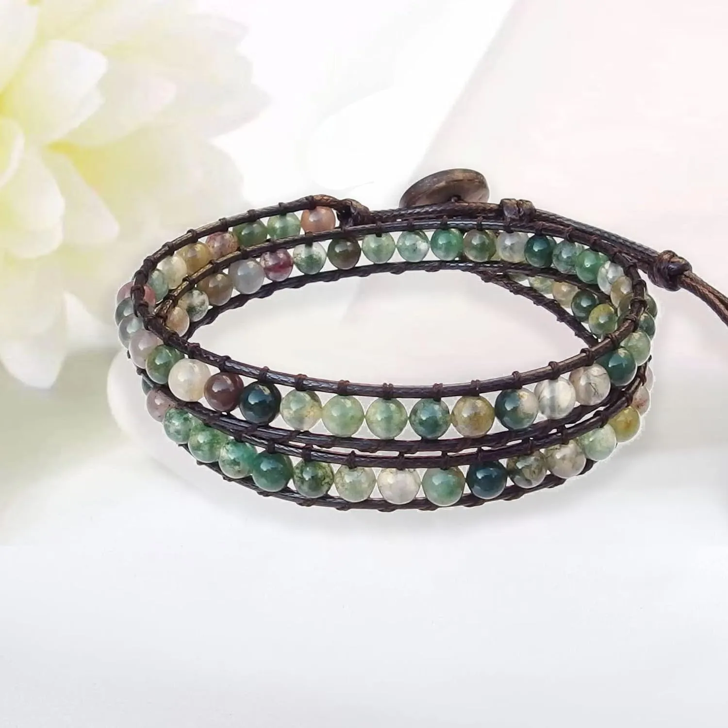 Genuine Stone Wrap Bracelets for Women Natural Crystal Beaded Wrap Bracelet 2/3/5 Adjustable Bohemian Bracelets Jewelry Gifts for Women Mom