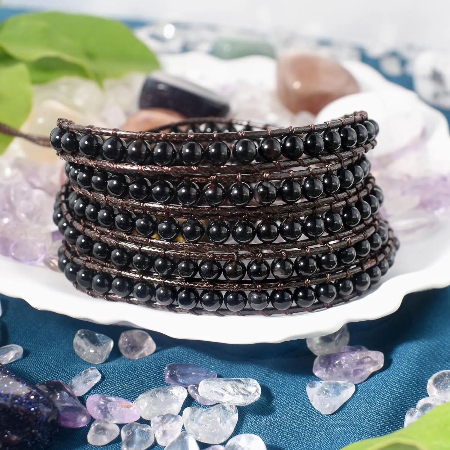 Genuine Stone Wrap Bracelets for Women Natural Crystal Beaded Wrap Bracelet 2/3/5 Adjustable Bohemian Bracelets Jewelry Gifts for Women Mom