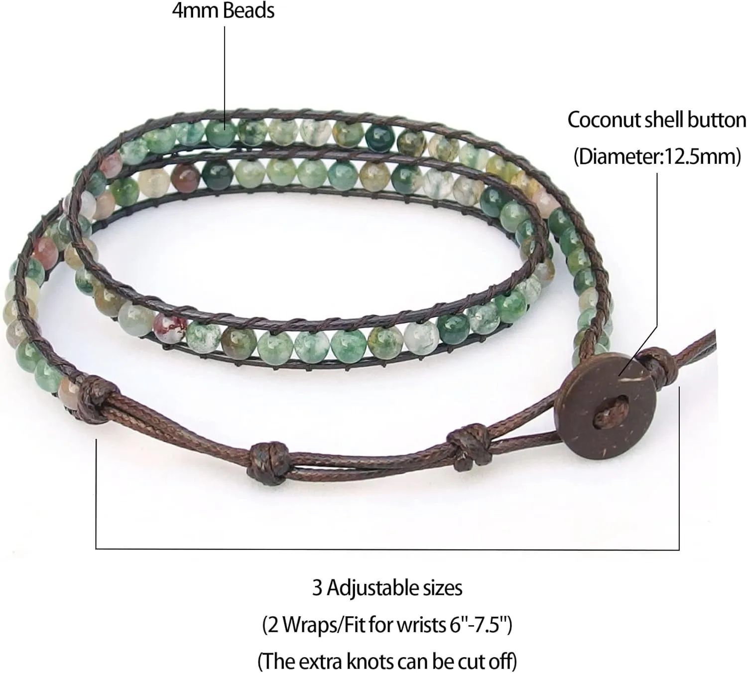 Genuine Stone Wrap Bracelets for Women Natural Crystal Beaded Wrap Bracelet 2/3/5 Adjustable Bohemian Bracelets Jewelry Gifts for Women Mom