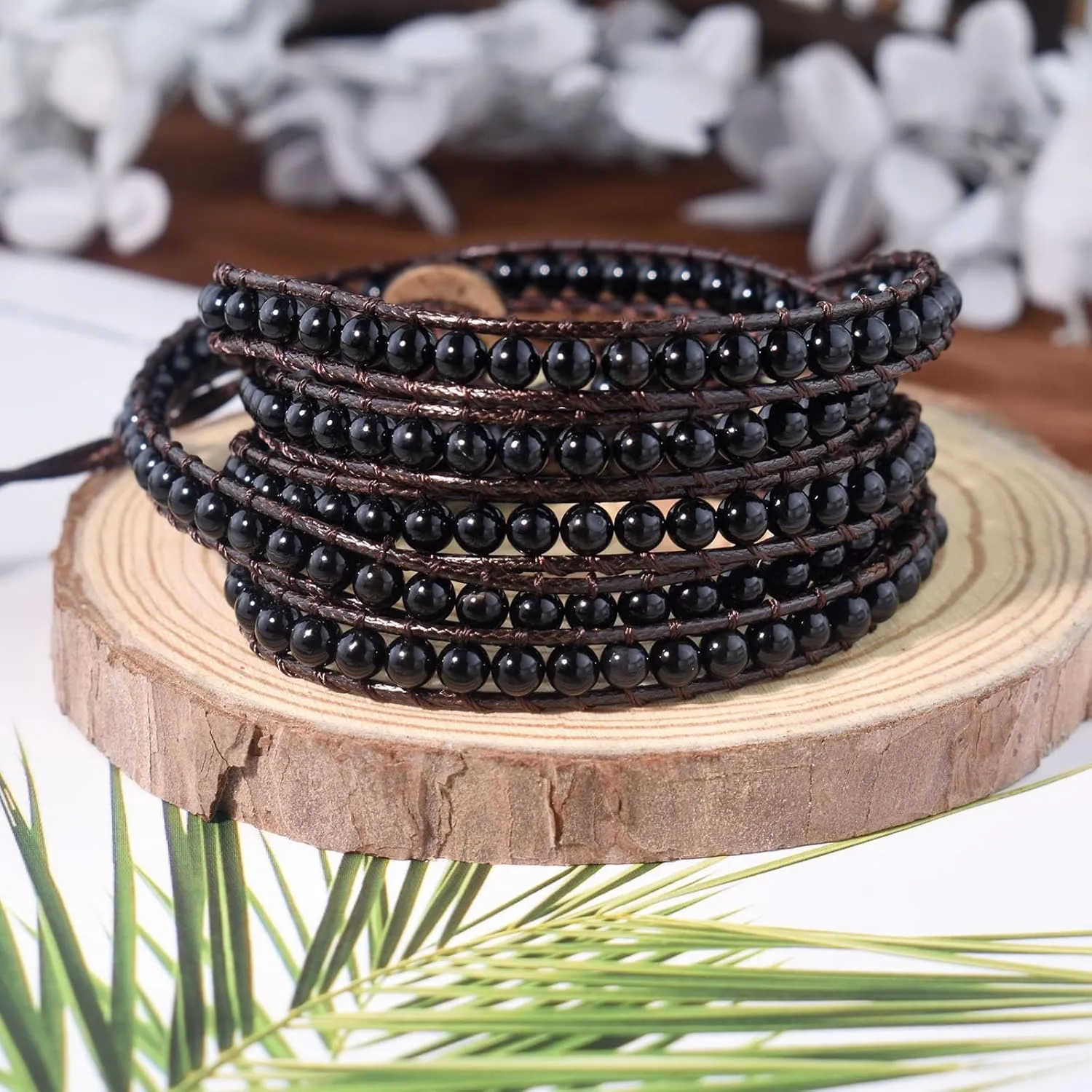 Genuine Stone Wrap Bracelets for Women Natural Crystal Beaded Wrap Bracelet 2/3/5 Adjustable Bohemian Bracelets Jewelry Gifts for Women Mom