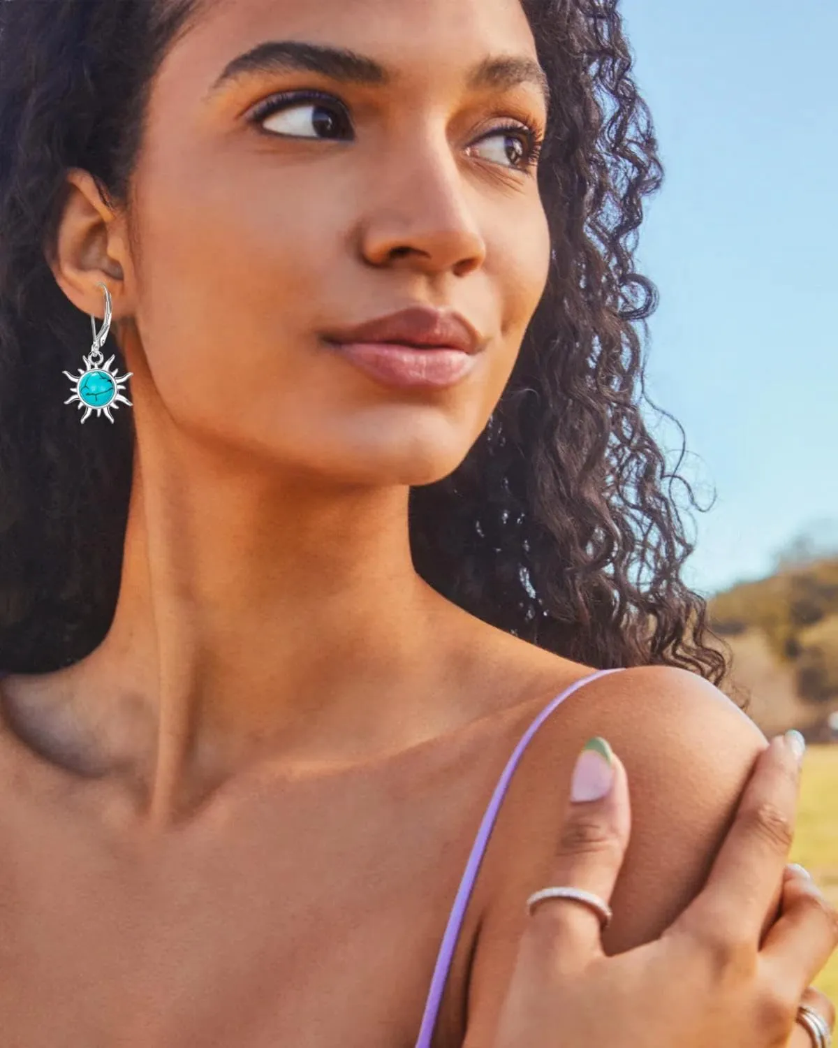 Genuine Sun Turquoise Earrings for Women, Sterling Silver Native American Nature Gemstone Earings Western Jewelry Birthdays Gift