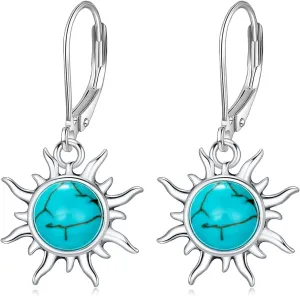 Genuine Sun Turquoise Earrings for Women, Sterling Silver Native American Nature Gemstone Earings Western Jewelry Birthdays Gift
