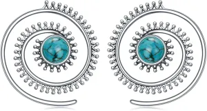 Genuine Turquoise Earrings for Women, Sterling Silver Vintage Native American Pull Through Hoop Filigree Earrings Jewelry Western Gift