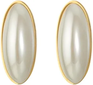 Geometry Oval Shape Pearl Stud Earrings for Women Stainless Steel Disc Circle Dangle Drop Earrings Statement Earrings Wedding Studs Minimalist Ear Jewelry