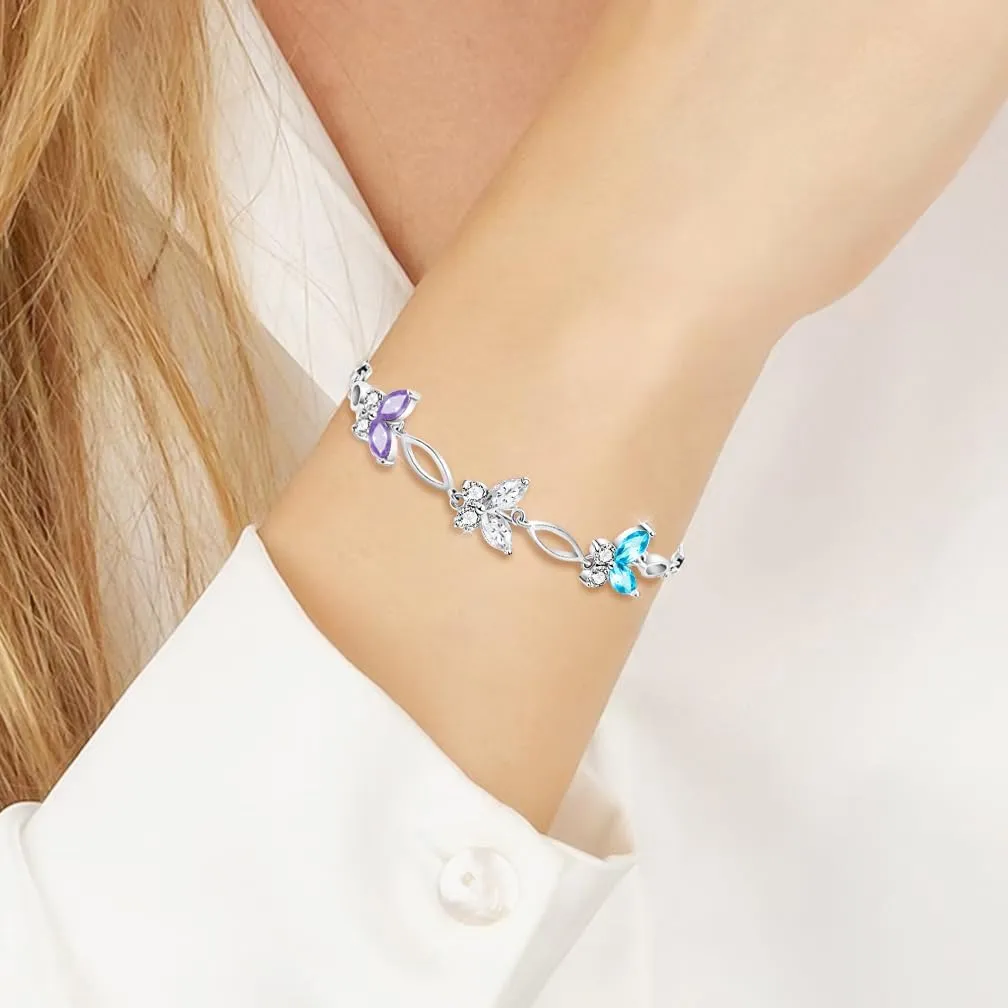 Gifts for Mothers Day,Birthday and Holiday,Butterflies Bracelet Sterling Silver Jewelry Adjustable and Charming Link Bracelet for Women Ideal Gifts for Her Mom Wife
