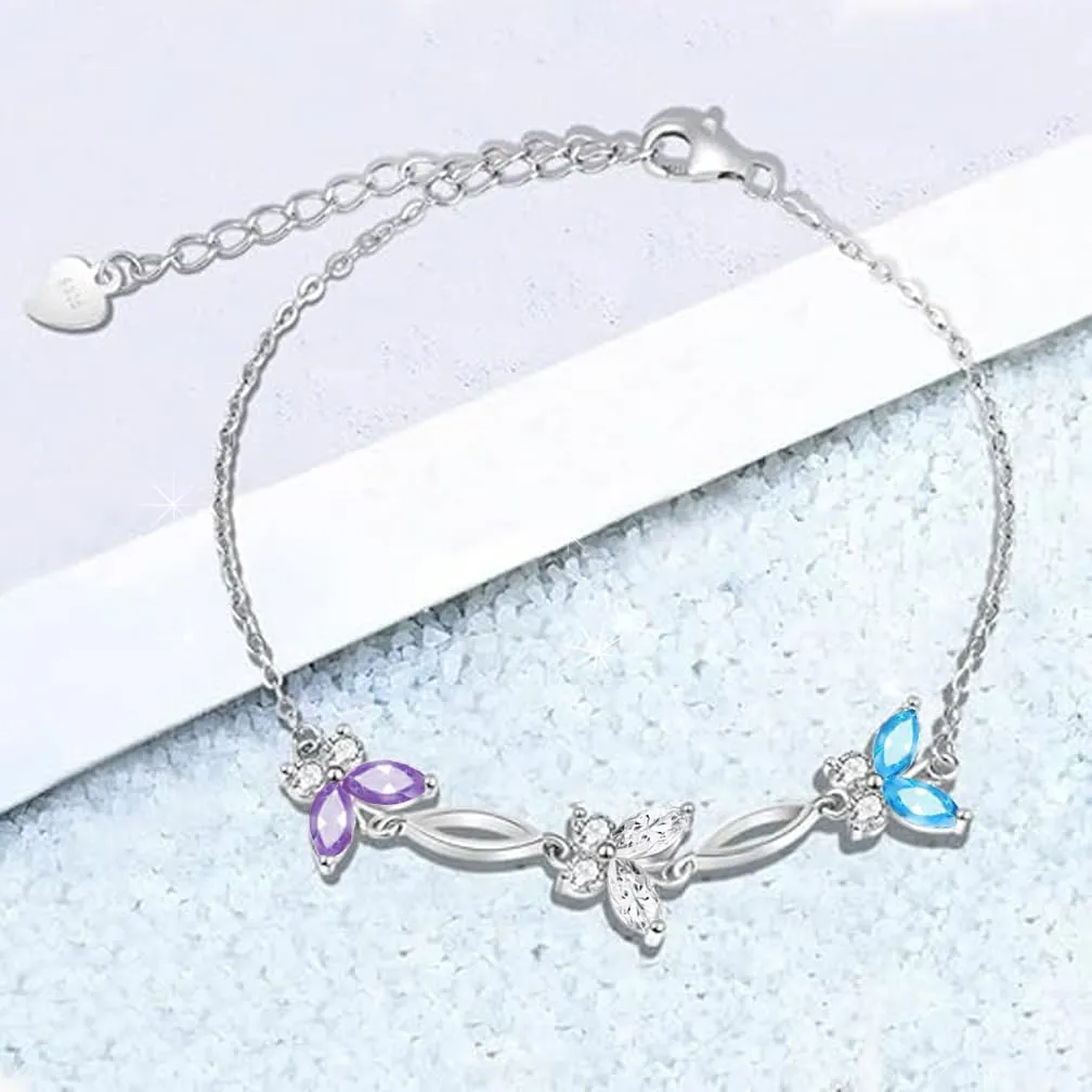 Gifts for Mothers Day,Birthday and Holiday,Butterflies Bracelet Sterling Silver Jewelry Adjustable and Charming Link Bracelet for Women Ideal Gifts for Her Mom Wife