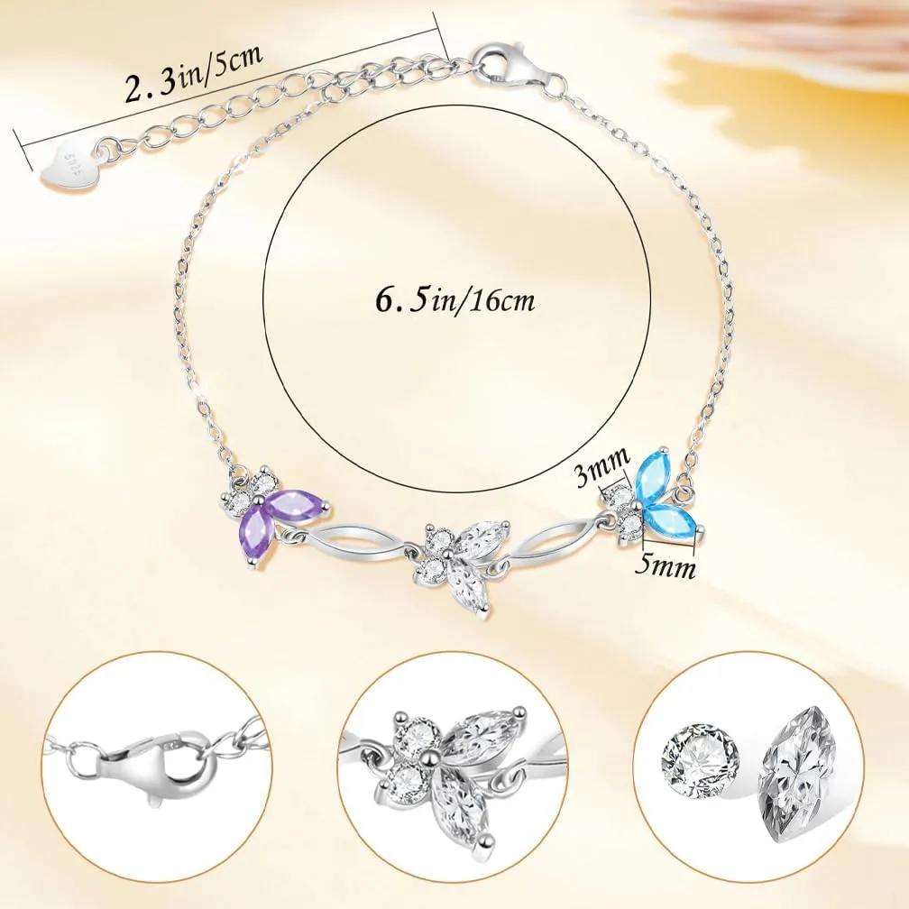 Gifts for Mothers Day,Birthday and Holiday,Butterflies Bracelet Sterling Silver Jewelry Adjustable and Charming Link Bracelet for Women Ideal Gifts for Her Mom Wife