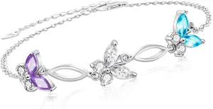 Gifts for Mothers Day,Birthday and Holiday,Butterflies Bracelet Sterling Silver Jewelry Adjustable and Charming Link Bracelet for Women Ideal Gifts for Her Mom Wife