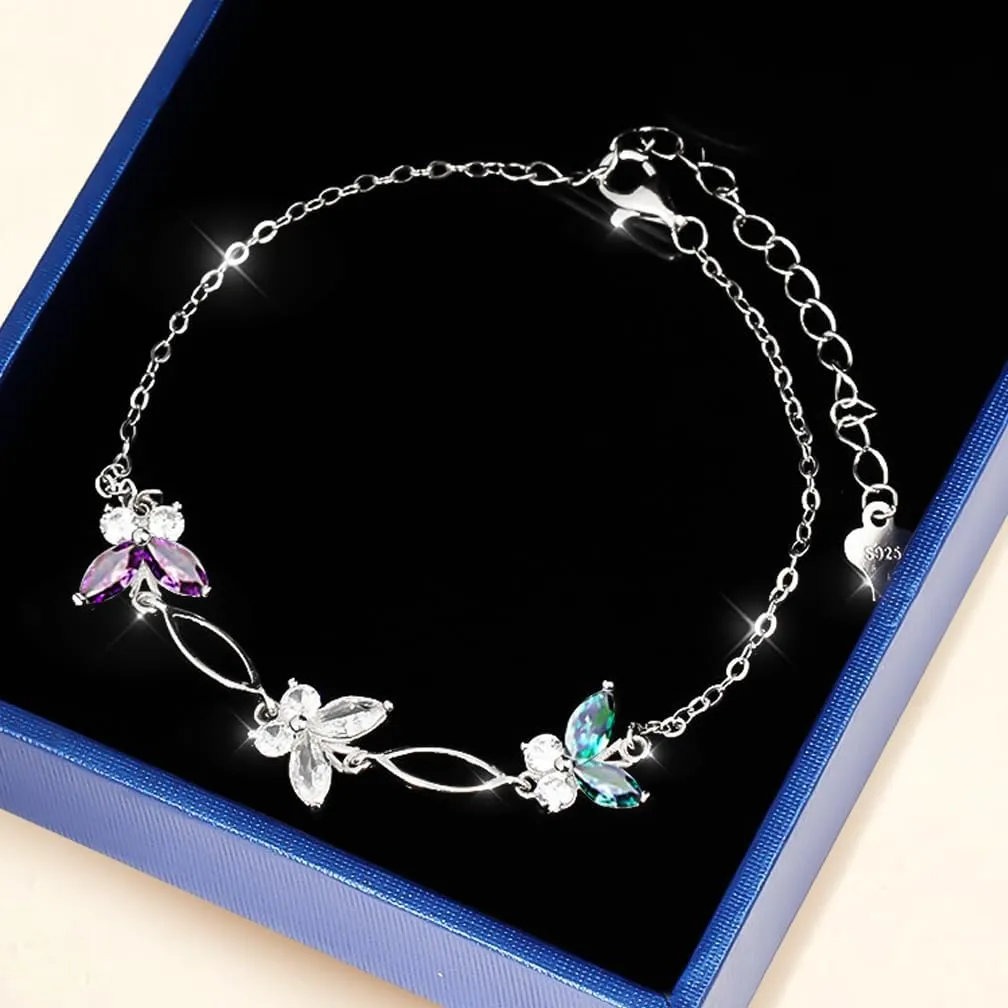 Gifts for Mothers Day,Birthday and Holiday,Butterflies Bracelet Sterling Silver Jewelry Adjustable and Charming Link Bracelet for Women Ideal Gifts for Her Mom Wife