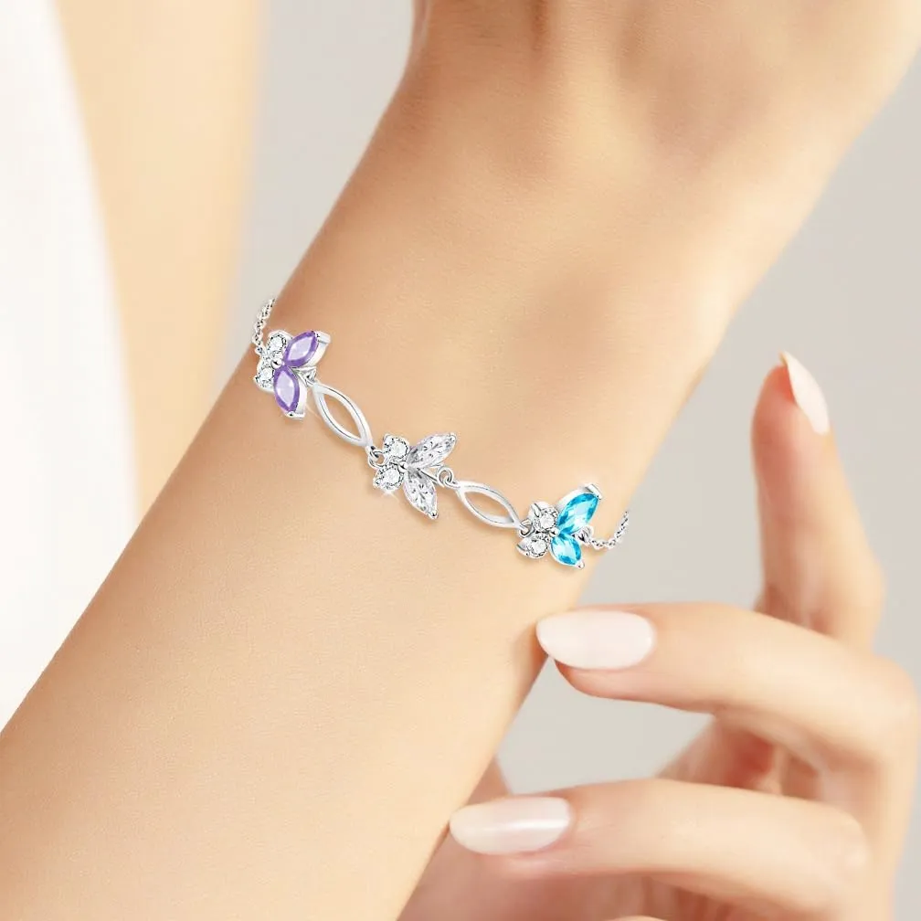 Gifts for Mothers Day,Birthday and Holiday,Butterflies Bracelet Sterling Silver Jewelry Adjustable and Charming Link Bracelet for Women Ideal Gifts for Her Mom Wife
