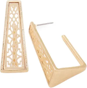 Gold Antique Filigree Laser Cut Square Cuff Earrings