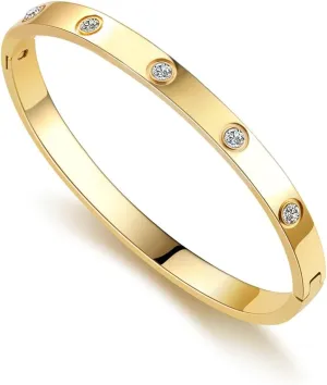 Gold Bangle Bracelets for Women Trendy Love Stack Friendship Jewelry Stainless Steel Cubic Zirconia Stones Crystal Bracelet
