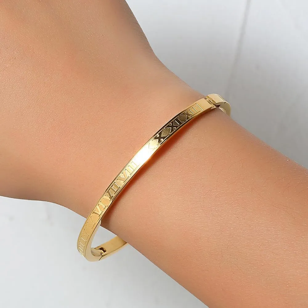 Gold Bangle for Women - 18K Gold Plated Stainless Steel Love Friendship Crystal Bracelets with Cubic Zirconia