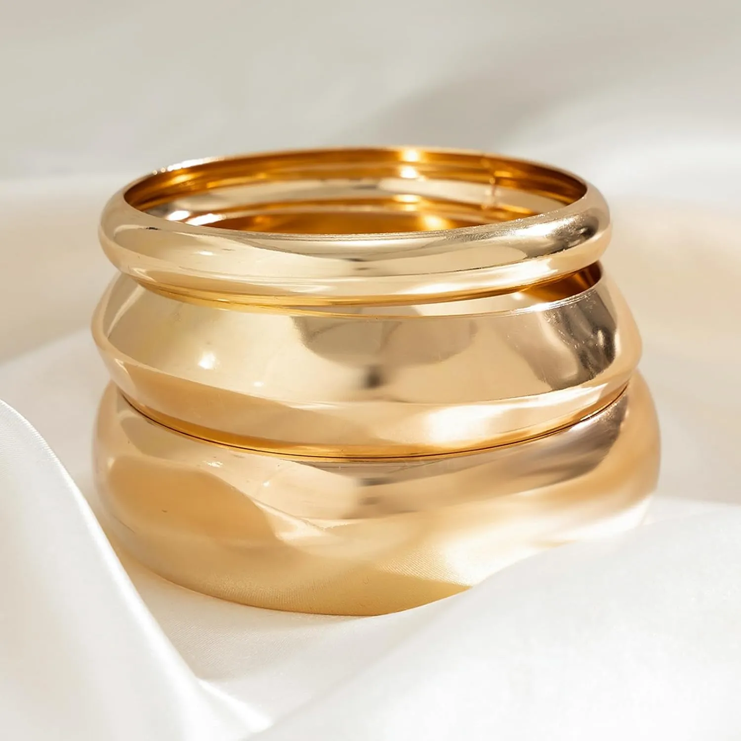Gold Bangles for Women Non Tarnish Chunky Cuff Bracelets Silver Cuff Bangle Bracelet for Women Gifts for Christmas Stocking Stuffers