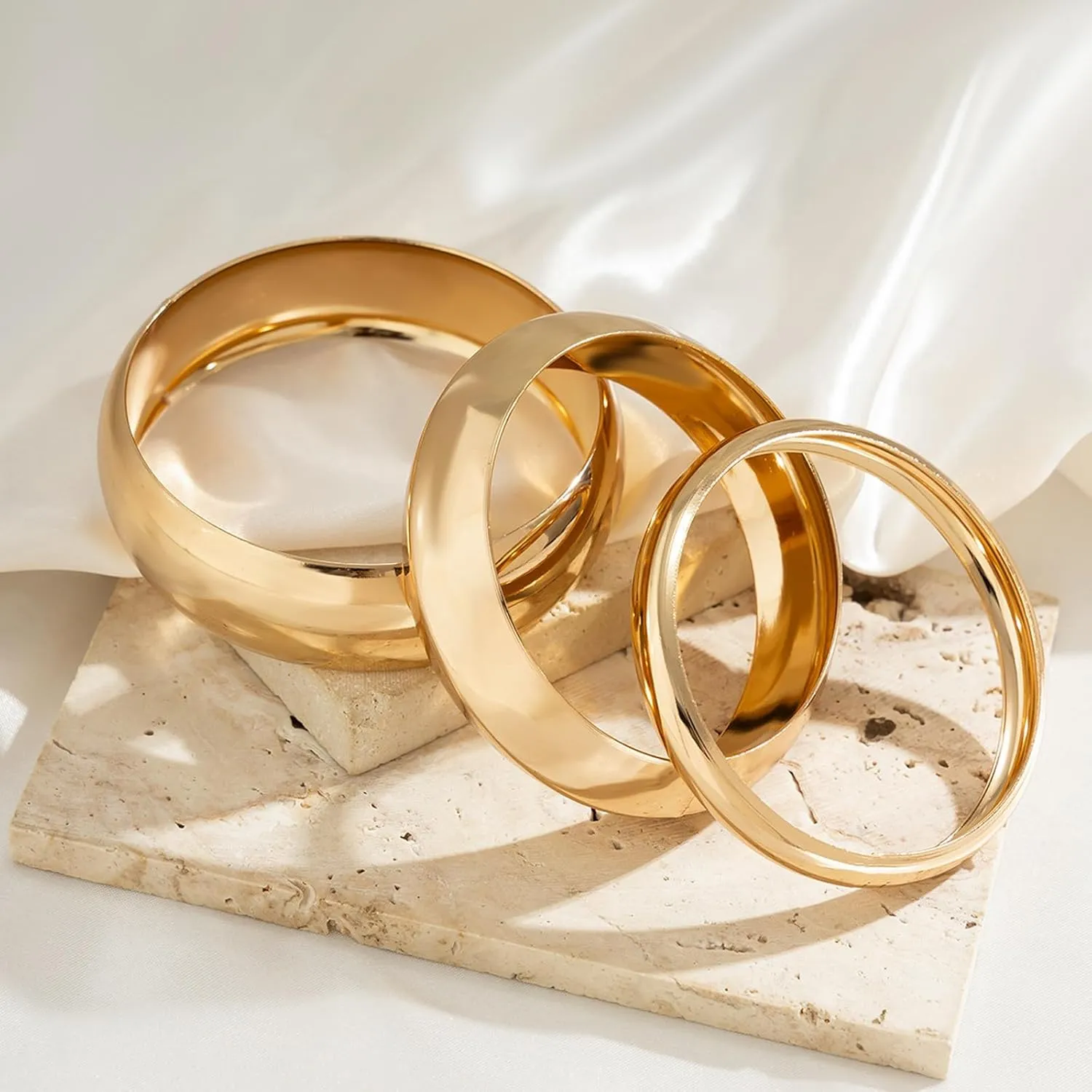 Gold Bangles for Women Non Tarnish Chunky Cuff Bracelets Silver Cuff Bangle Bracelet for Women Gifts for Christmas Stocking Stuffers