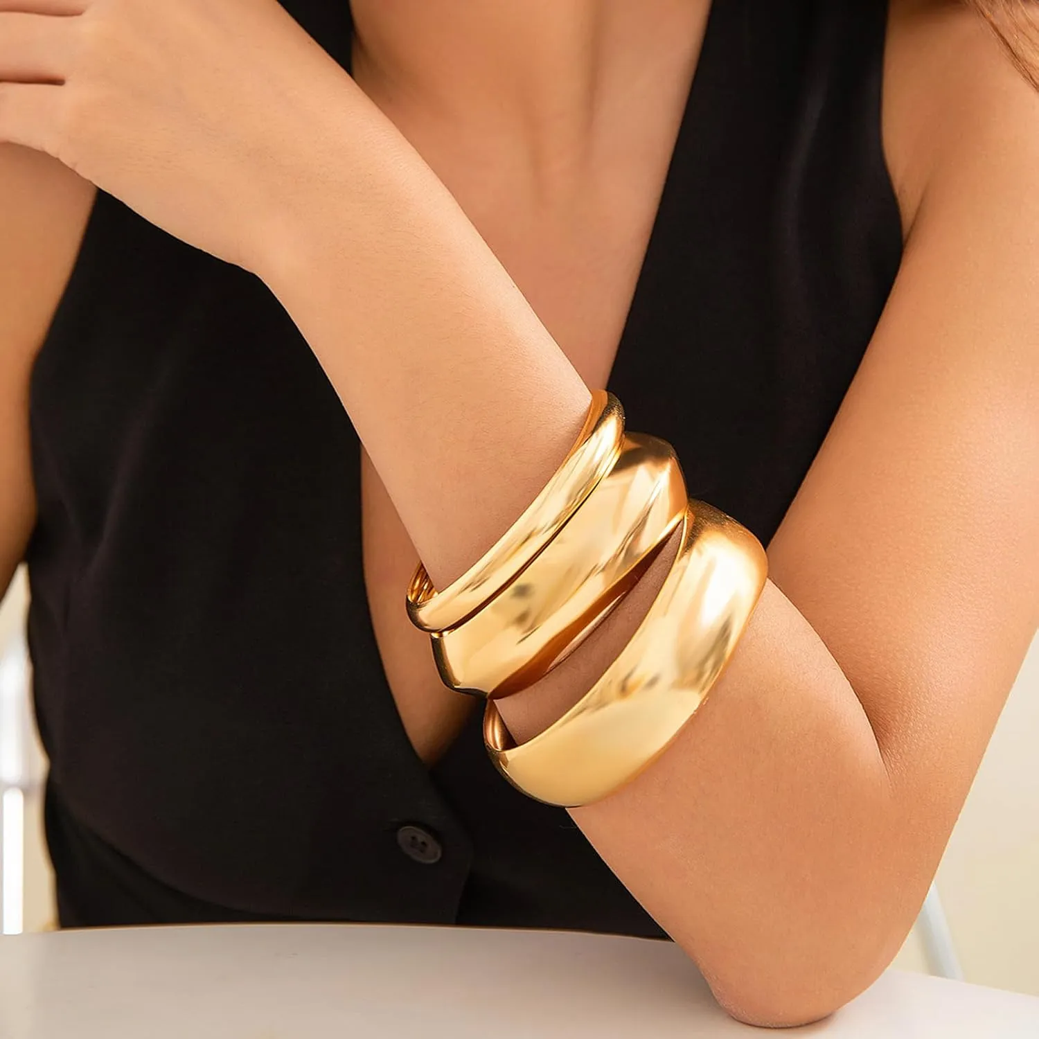 Gold Bangles for Women Non Tarnish Chunky Cuff Bracelets Silver Cuff Bangle Bracelet for Women Gifts for Christmas Stocking Stuffers