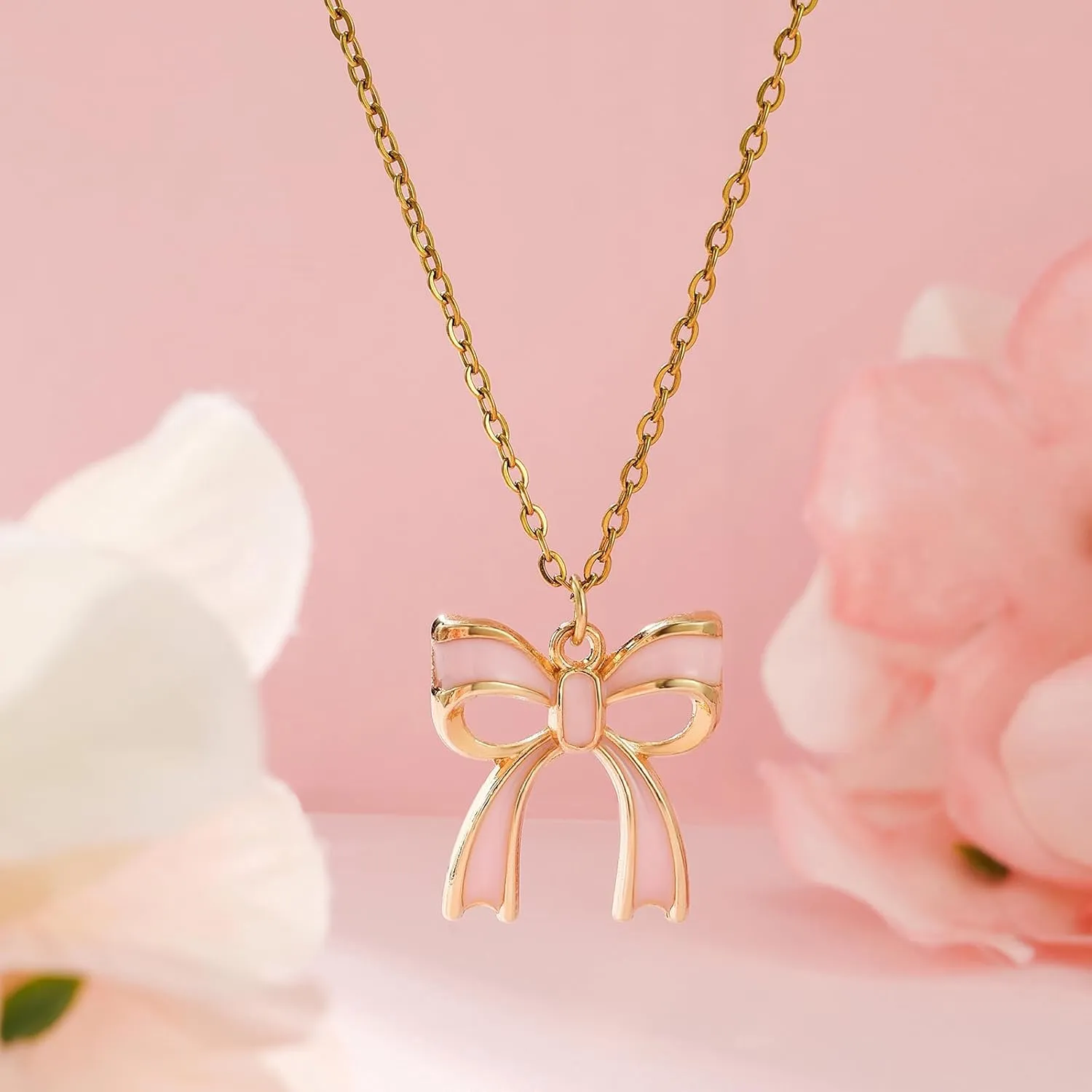 Gold Bow Necklace Women Bow Jewelry Ribbon Pendant Necklace Dainty Rhinestone Bow Tie Choker Necklace Gift