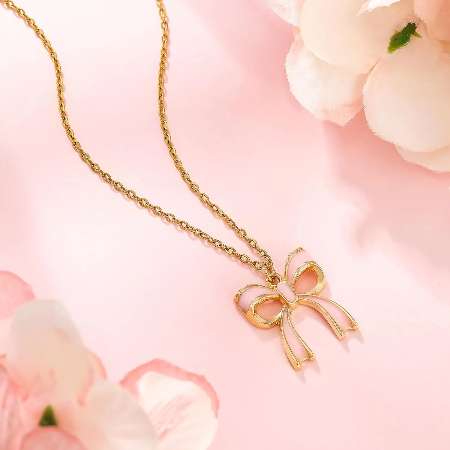 Gold Bow Necklace Women Bow Jewelry Ribbon Pendant Necklace Dainty Rhinestone Bow Tie Choker Necklace Gift