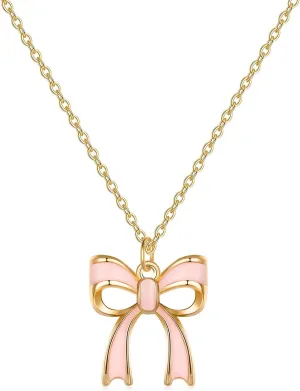 Gold Bow Necklace Women Bow Jewelry Ribbon Pendant Necklace Dainty Rhinestone Bow Tie Choker Necklace Gift