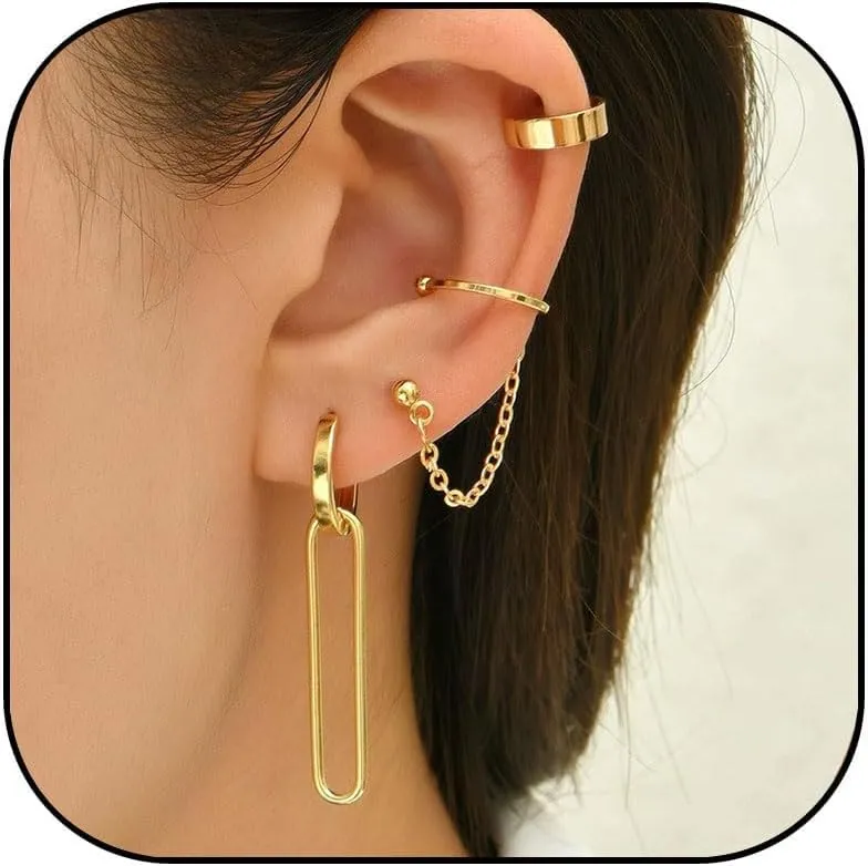 Gold Chain Link Earrings for Women Cartilage Hoop Earrings Ear Cuff Earrings Minimalist Chain Hypoallergenic Earrings Statement Earrings Jewelry for Women