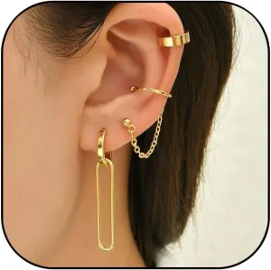 Gold Chain Link Earrings for Women Cartilage Hoop Earrings Ear Cuff Earrings Minimalist Chain Hypoallergenic Earrings Statement Earrings Jewelry for Women