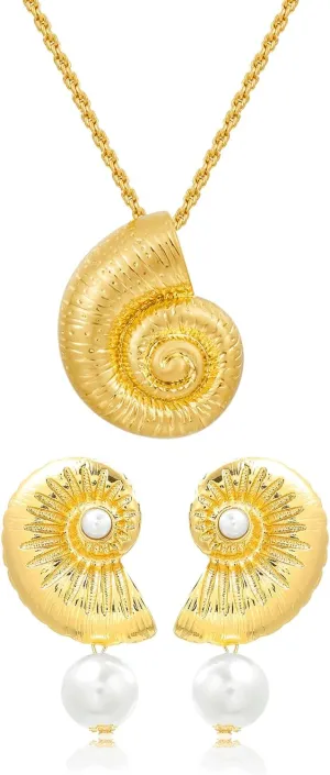 Gold Conch Dangle Earrings for Women Imitation Pearl Dangle Earrings Shell Drop Earrings Ocean Jewelry Gift