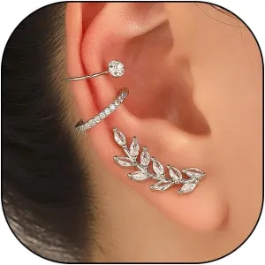 Gold Cubic Zirconia Leaf Ear Clip for Women,Charming 3Pcs Stacking Open Cuffs Earrings,Aesthetic Anniversary Jewelry Gift