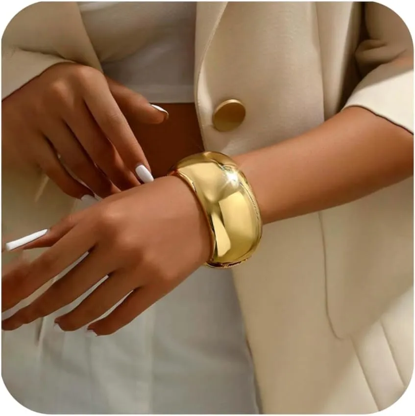 Gold Cuff Bangle Bracelets For Women Trendy Hinged Cuff Open Wide Chunky Gold Bracelet Minimalist Bangle Jewelry