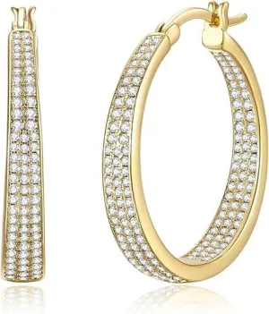 Gold Earrings 14K Gold Hoop Earrings for Women with Dual-sided Cubic Zirconia Hoop Earring for Women Sensitive Ears Hypoallergenic Womens Hoops Earring 15mm