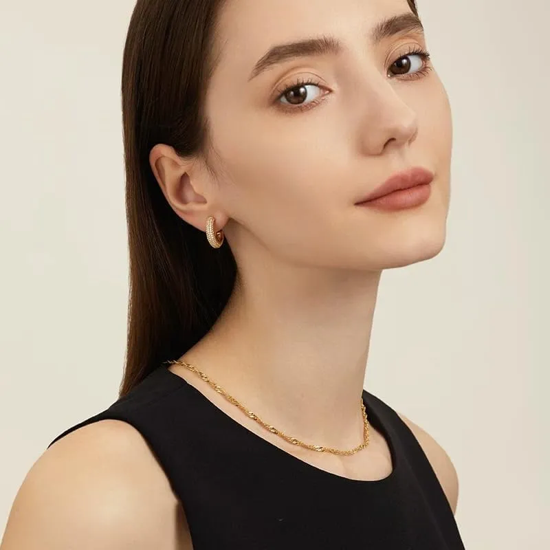 Gold Earrings 14K Gold Hoop Earrings for Women with Dual-sided Cubic Zirconia Hoop Earring for Women Sensitive Ears Hypoallergenic Womens Hoops Earring 15mm