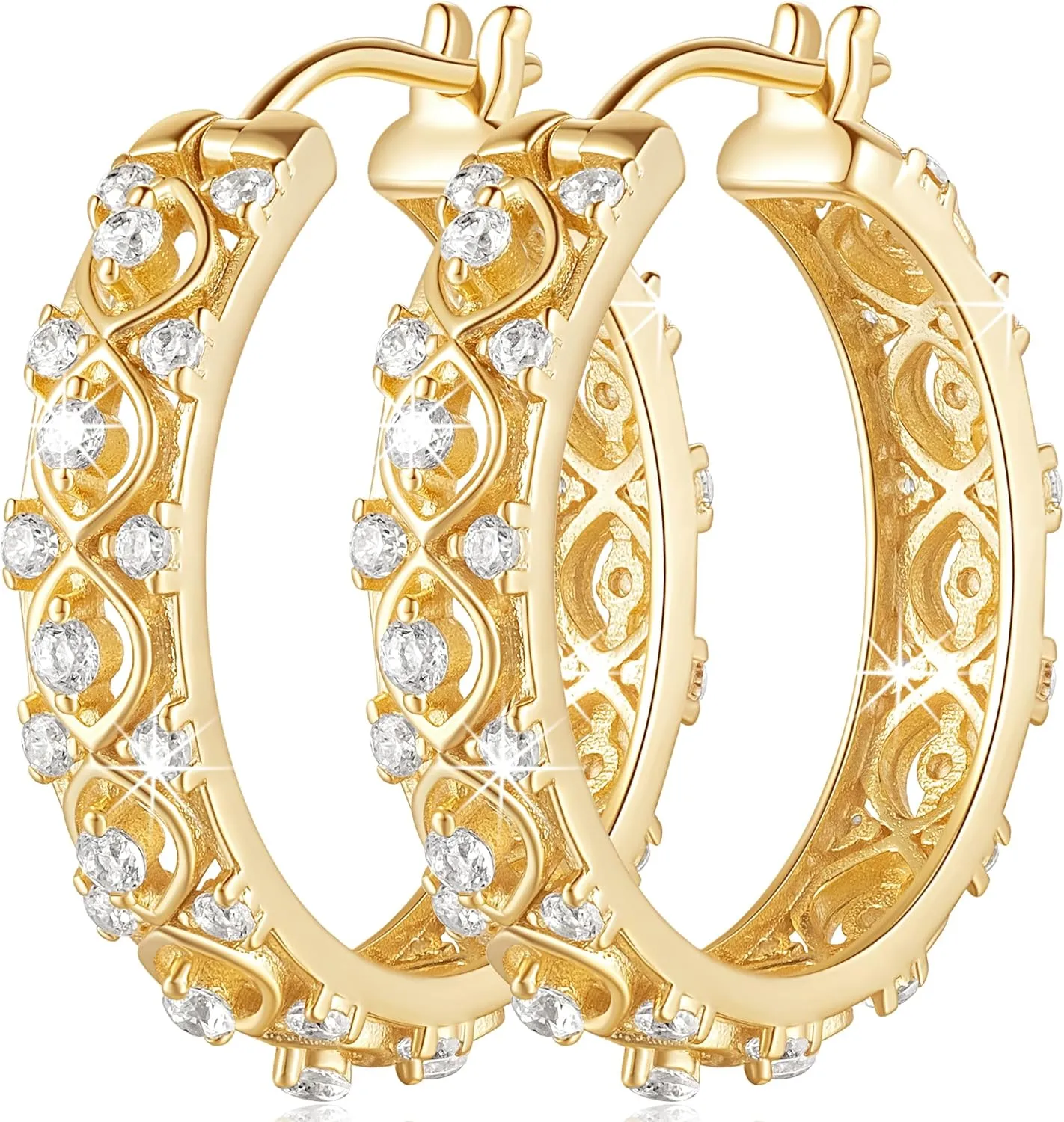 Gold Earrings Hoops 14K Gold Hoop Earrings for Women Cubic Zirconia Hoop Earring for Women Delicate Women's Hoops Earring 25MM
