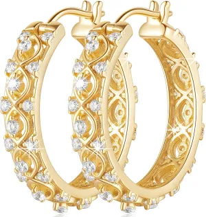 Gold Earrings Hoops 14K Gold Hoop Earrings for Women Cubic Zirconia Hoop Earring for Women Delicate Women's Hoops Earring 25MM