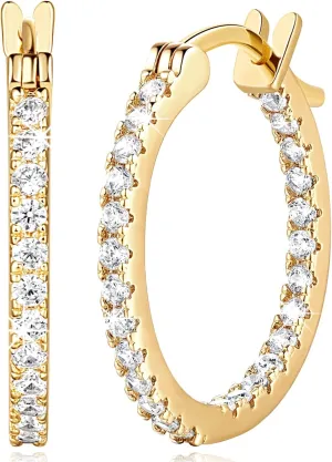 Gold Hoop Earrings 14K Gold Hoop Earrings for Women with Dual-sided Cubic Zirconia Hoops Earring for Women Sensitive Ears Hypoallergenic Womens earring 20MM