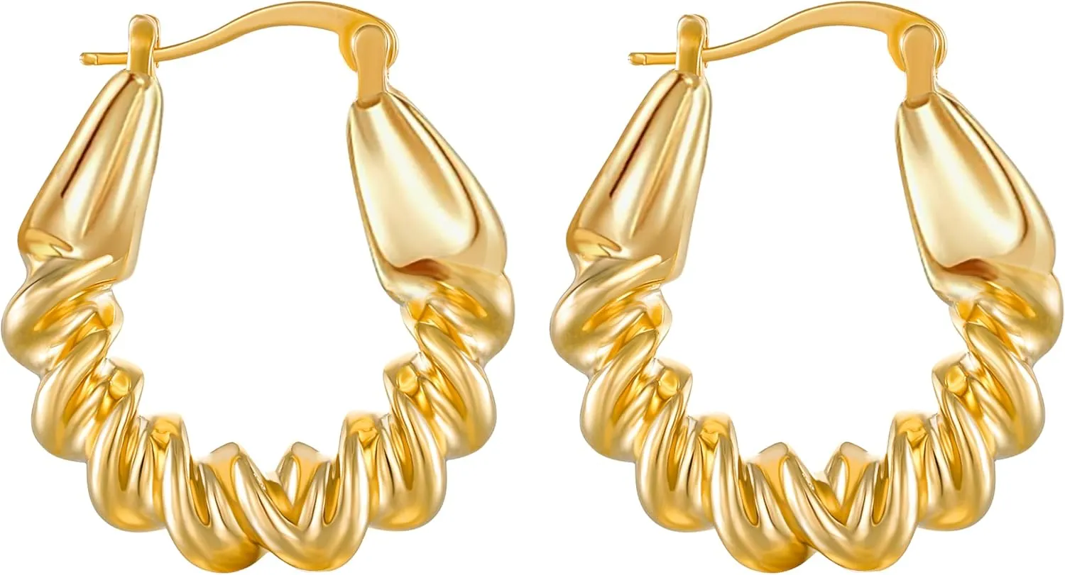 Gold Hoop Earrings for Women, 925 Sterling Silver Post Chunky Gold Hoops for Women, Gold Plated Hypoallergenic Dangle Earrings Jewelry for Women Trendy