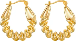 Gold Hoop Earrings for Women, 925 Sterling Silver Post Chunky Gold Hoops for Women, Gold Plated Hypoallergenic Dangle Earrings Jewelry for Women Trendy