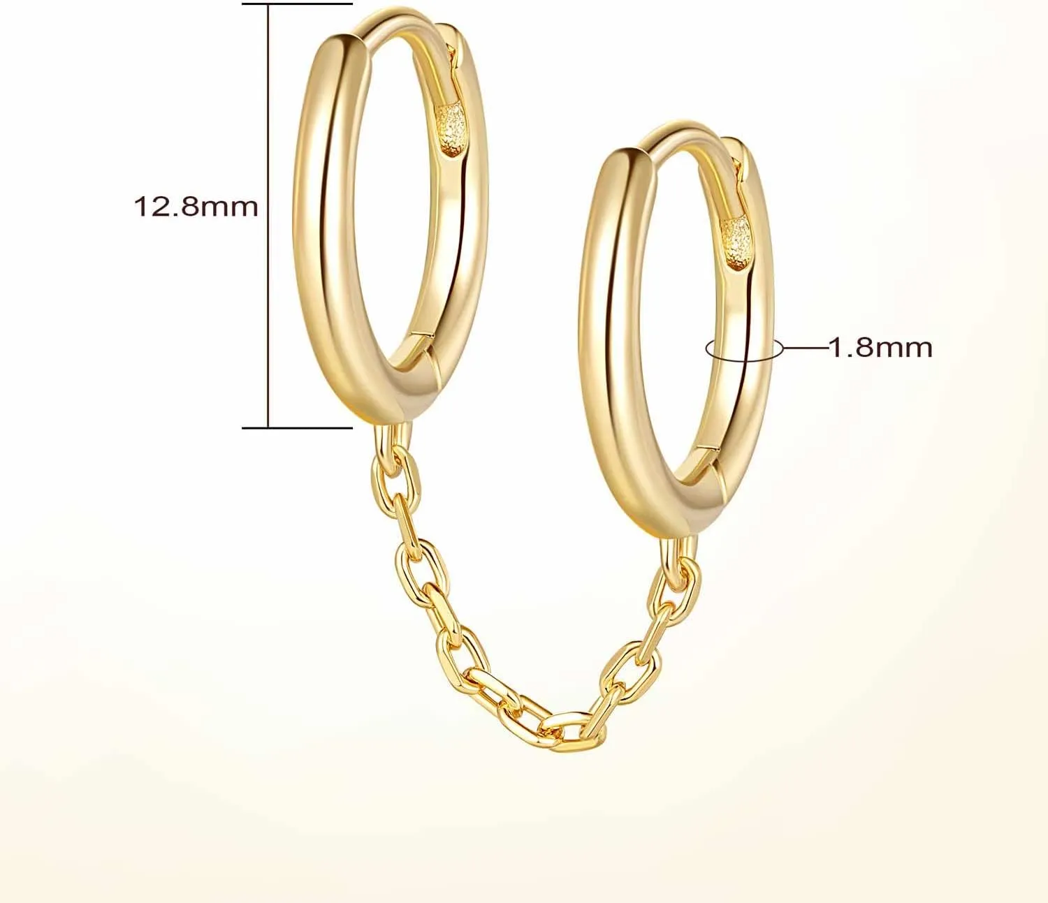 Gold Hoop Earrings for Women Double 14K Gold Hoop Earrings Double Piercings Chain Earrings Hypoallergenic Hoops Earrings for Women 13mm/16mm