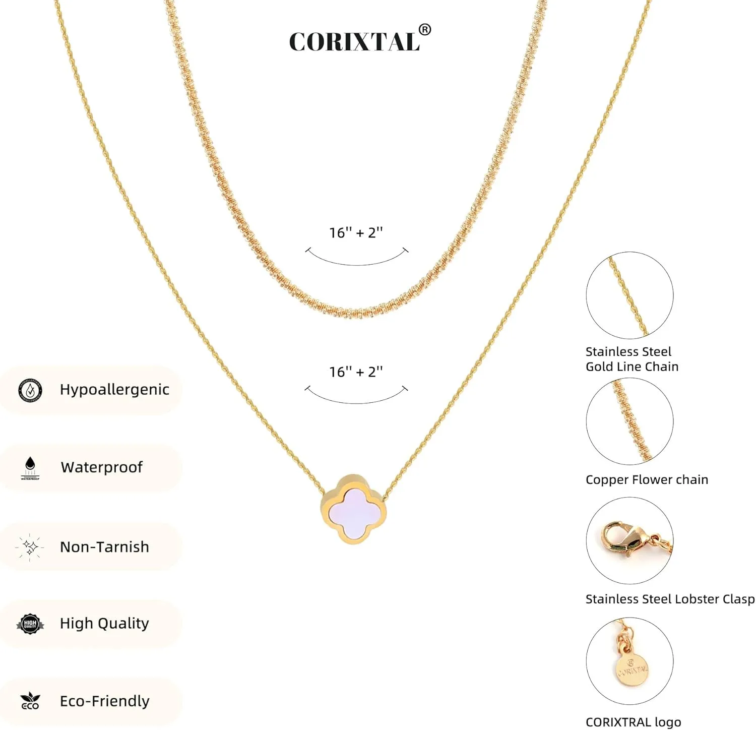 Gold Layered Necklace for Women Dainty 14K Clover Heart Butterfly Flower Small Pendant Choker Necklace, Fashion Jewelry for Women