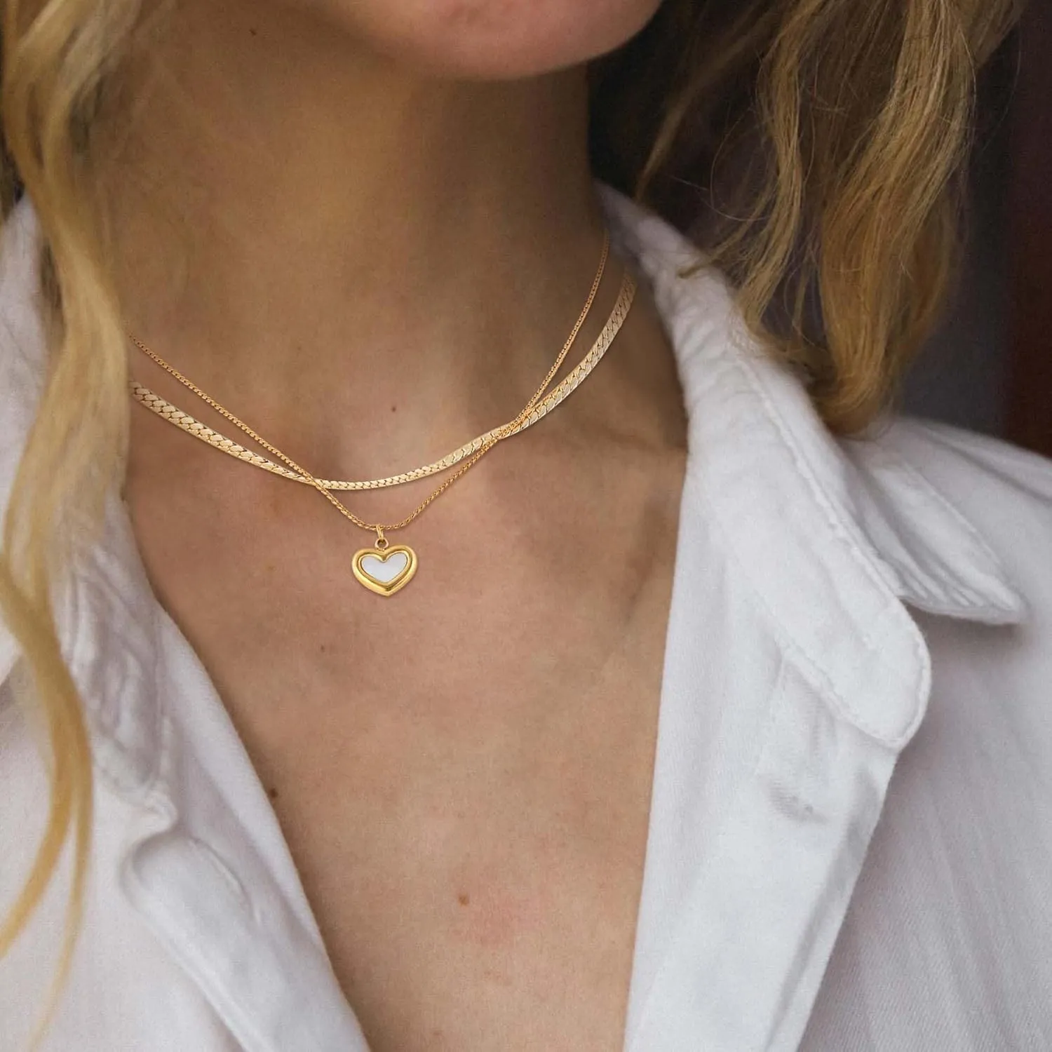 Gold Layered Necklace for Women Dainty 14K Clover Heart Butterfly Flower Small Pendant Choker Necklace, Fashion Jewelry for Women