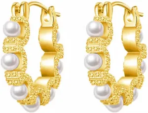 Gold Pearl Hoop Earrings for Women Dainty Small Hoop Earrings Vintage Pearl Huggie Hoop Earrings for Women Jewelry